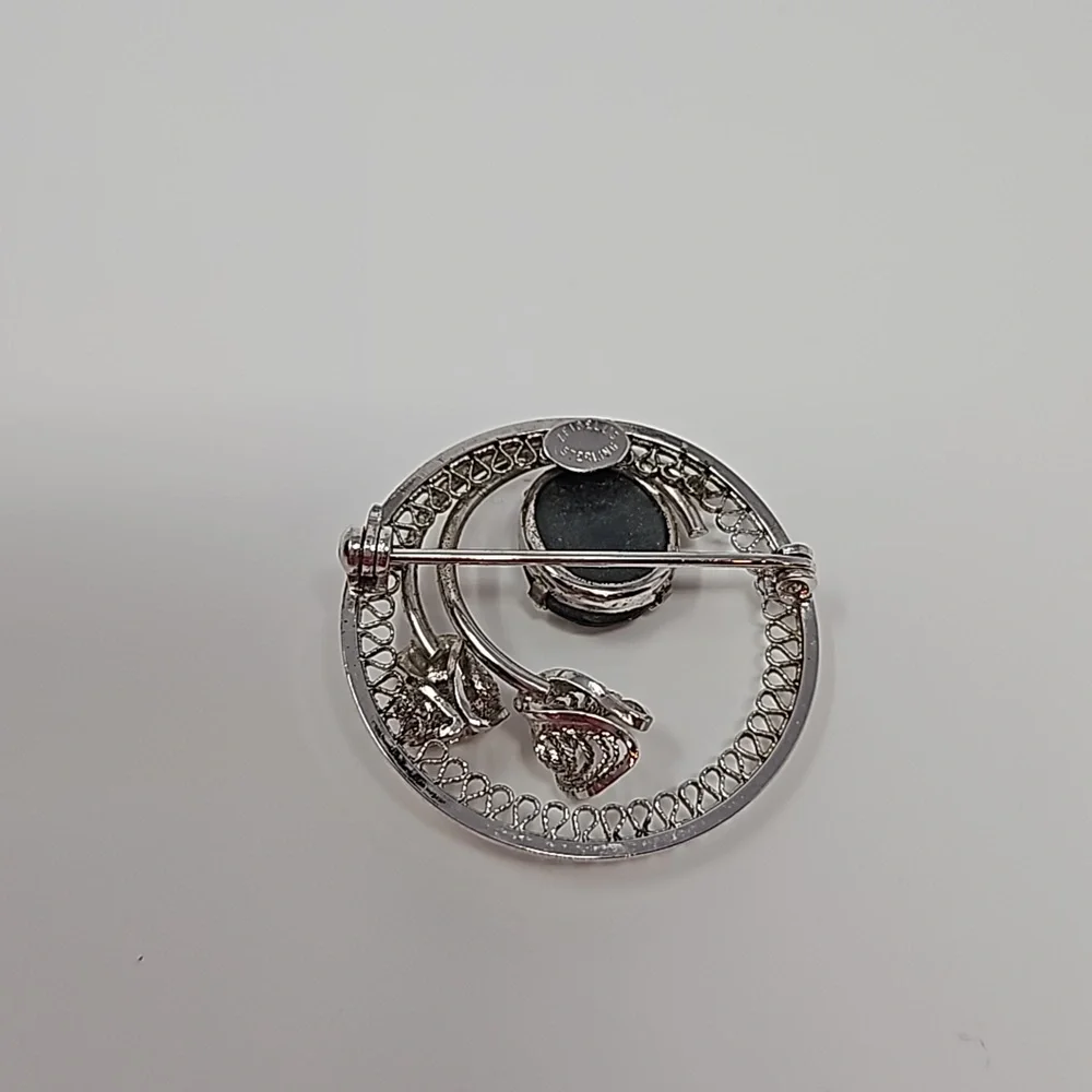 Vintage Zeidell's Sterling Hematite Brooch Filagree Bells
